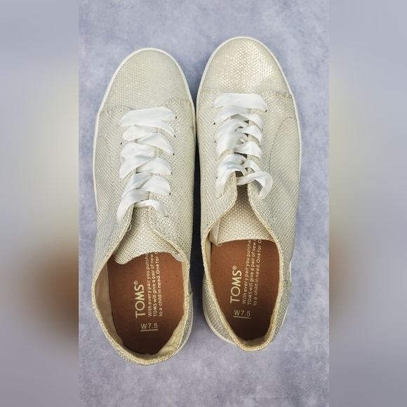 Toms Sparkle Gold Flat Comfy Woman Sneakers Size 7.5 - Picture 5 of 13